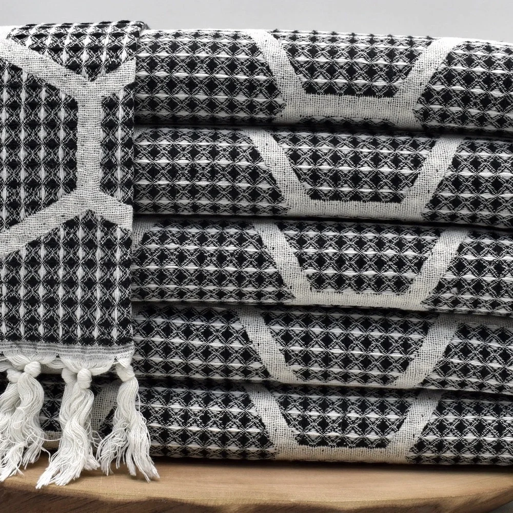 Modern Kitchen Towel Geometric Waffle Weave Black + White NEW honeycomb modern